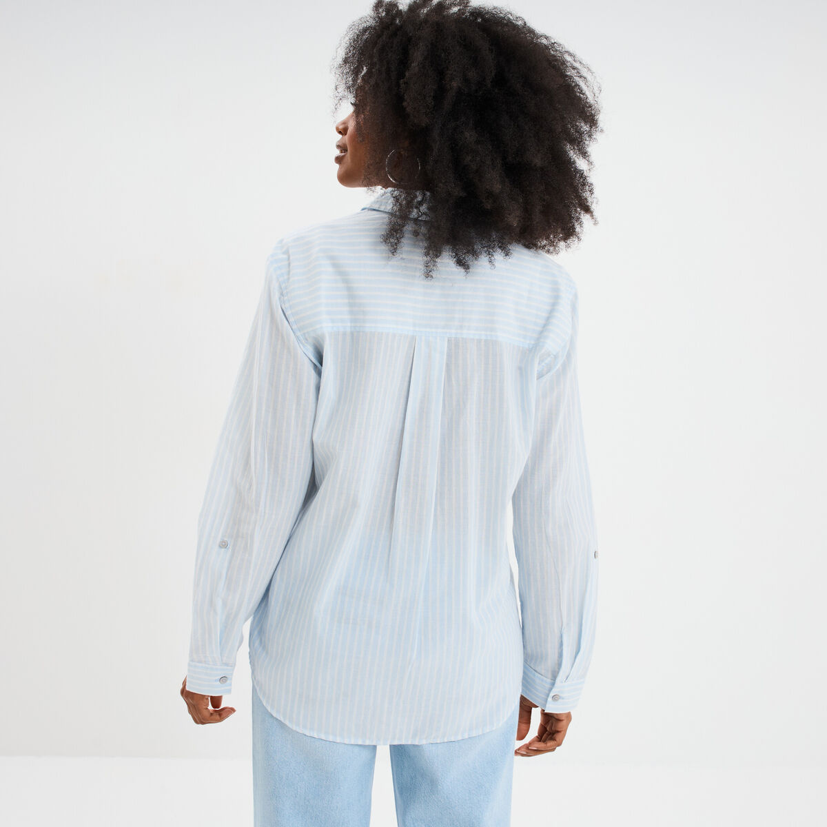 Chemise manches ajustables 1 poche coton bleu femme