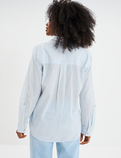 Chemise manches ajustables 1 poche coton bleu femme