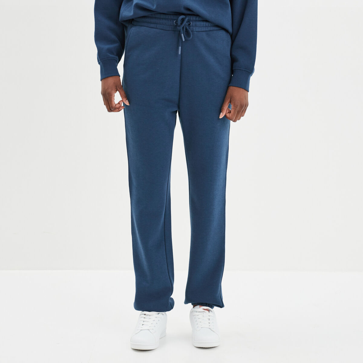 Pantalon jogging droit molleton bleu marine femme