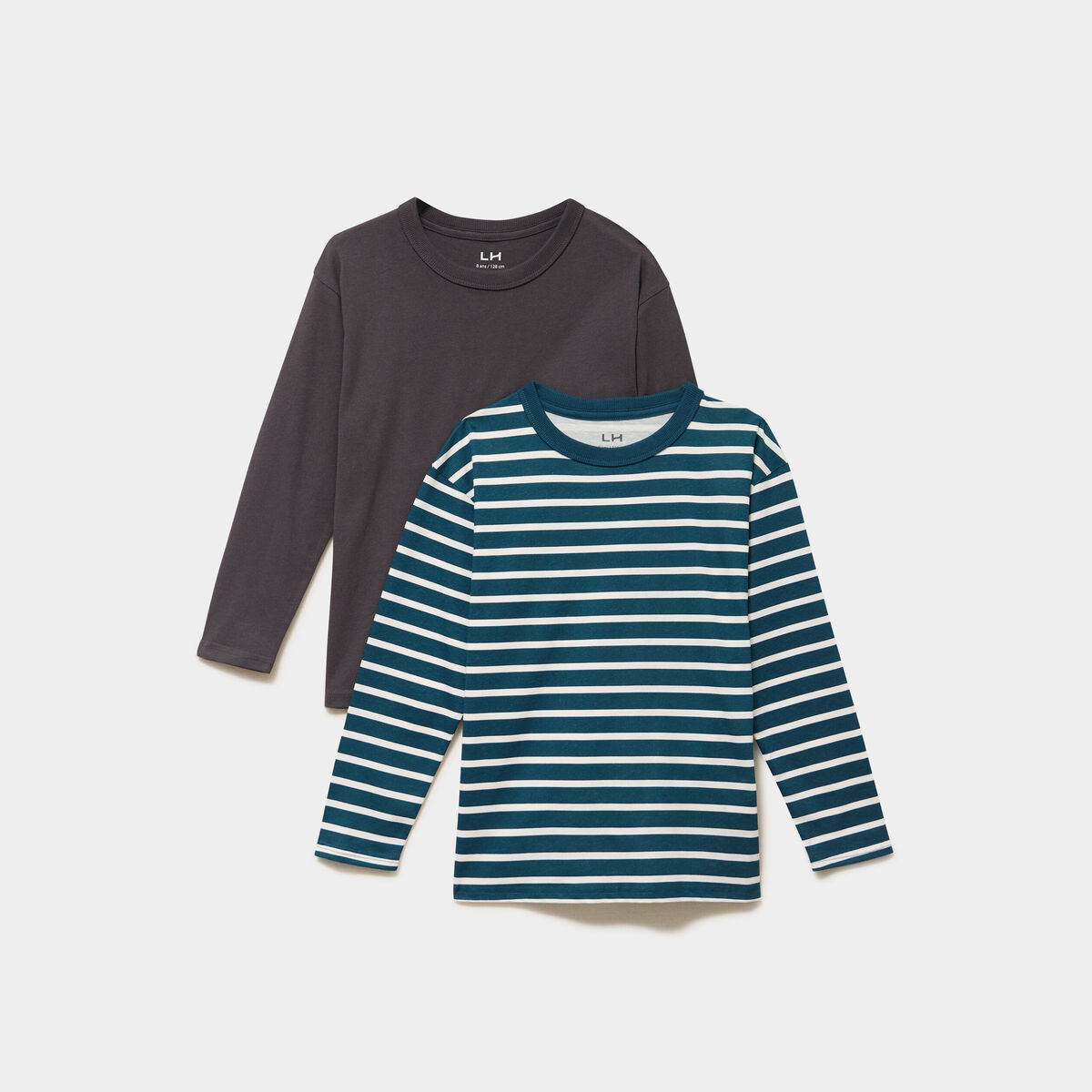 Lot 2 t-shirts manches longues coton bleu canard gar&ccedil;on
