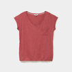 T-shirt col v poche poitrine rouge fonc&eacute; femme