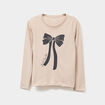 T-shirt col rond manches longues coton beige fille