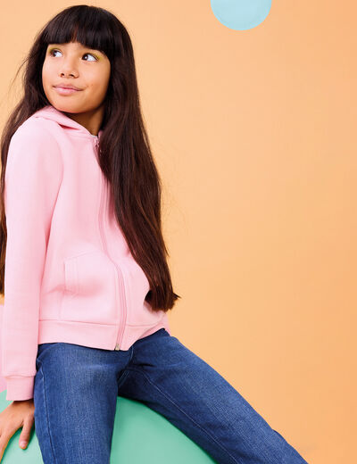 Sweat à capuche zippé rose clair fille