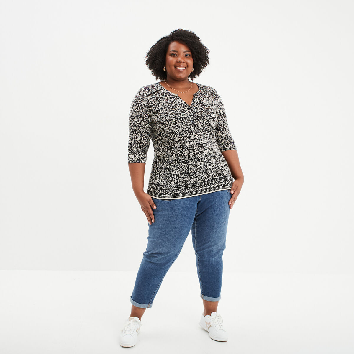 T-shirt manches 3/4 noir femme grande taille