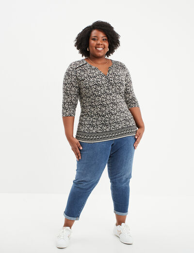 T-shirt manches 3/4 noir femme grande taille