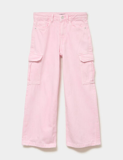 Pantalon large battle poches &agrave; rabat rose clair fille