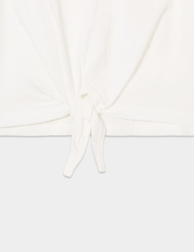 T-shirt noué manches courtes coton blanc fille