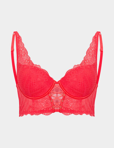 Soutien-gorge bustier paddé dentelle rouge femme