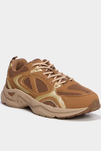 Baskets running &agrave; lacets marron femme