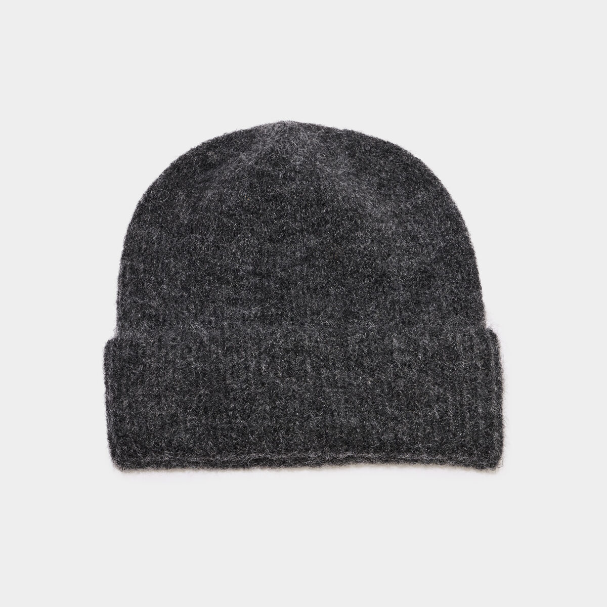 Bonnet maille c&ocirc;tel&eacute;e gris fonc&eacute; femme