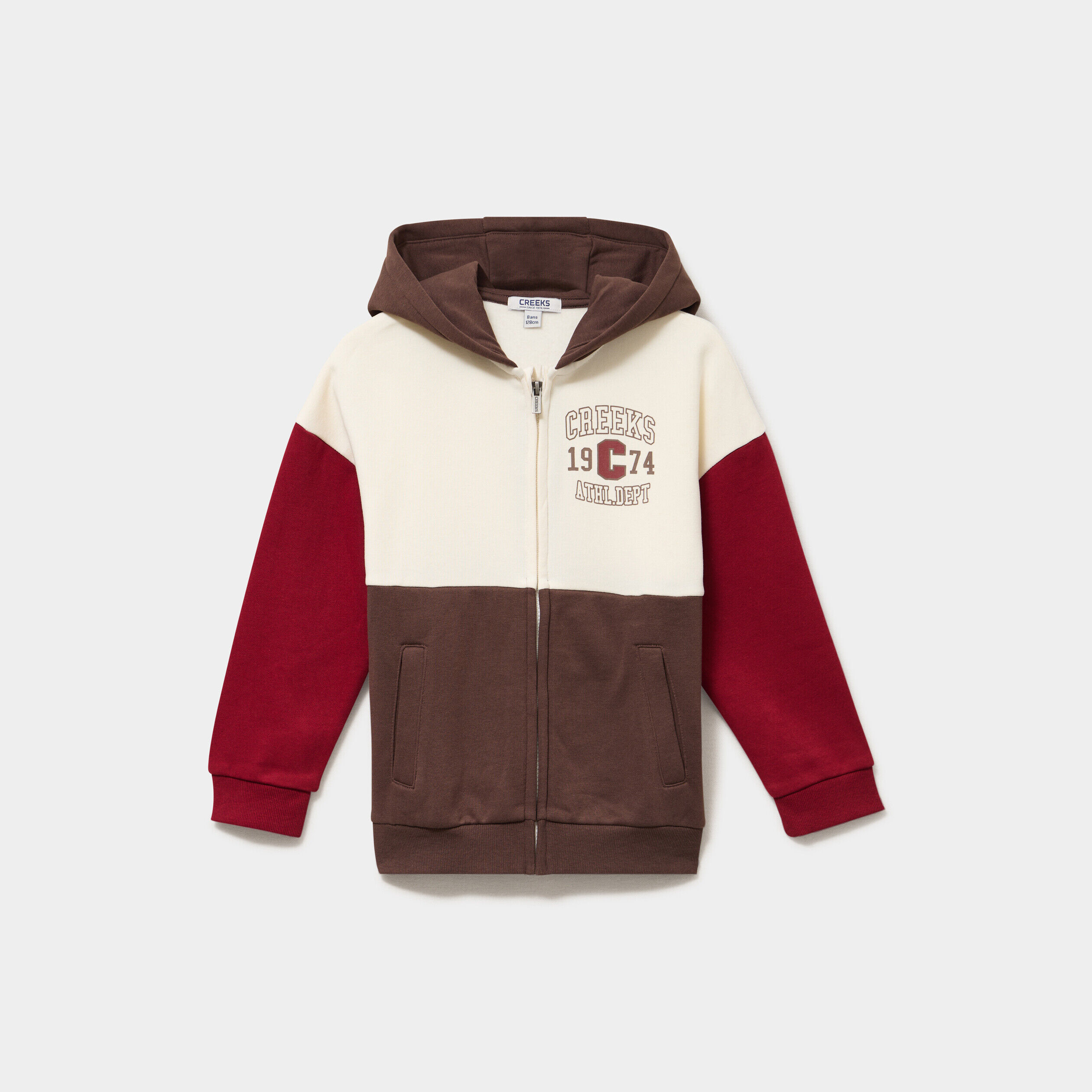 Sweat zippé à capuche molletonné marron foncé garçon CREEKS