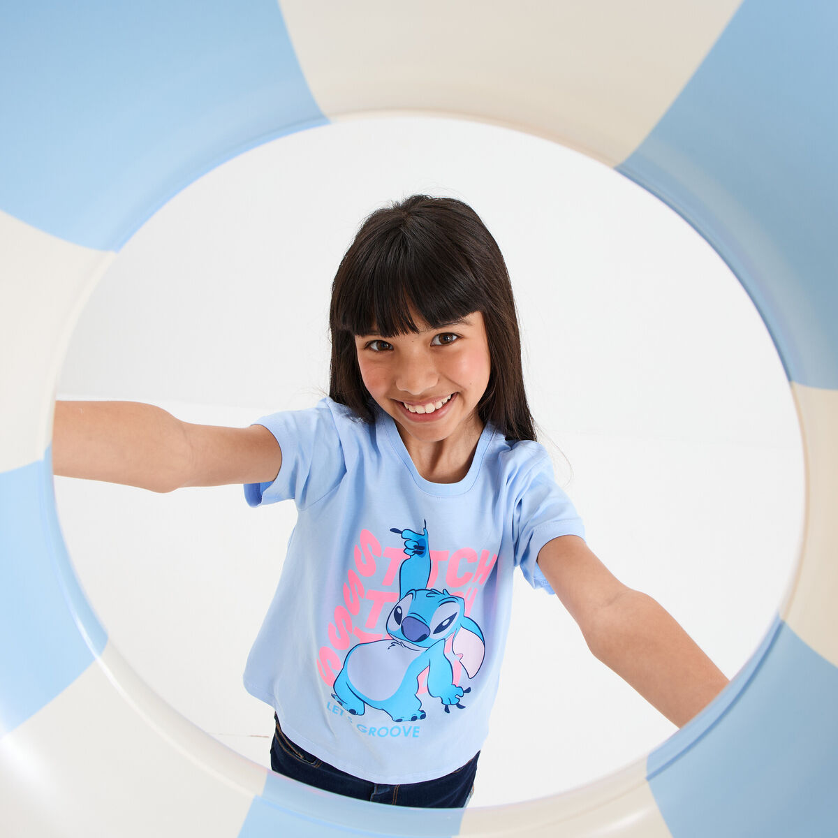 T-shirt manches courtes coton Stitch bleu fille