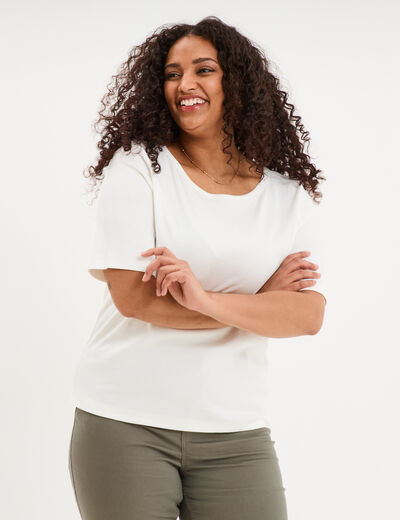 T-shirt ajust&eacute; col rond effet c&ocirc;tel&eacute; blanc femme grande taille