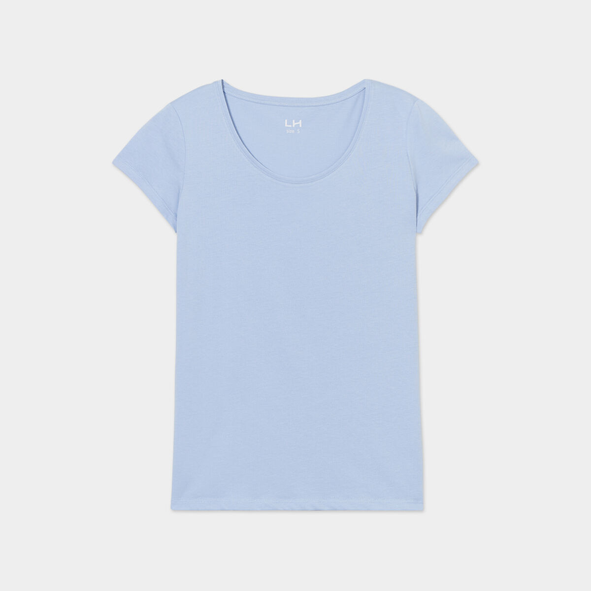 T-shirt coton col rond manches courtes bleu clair femme