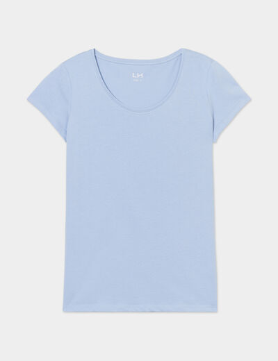 T-shirt coton col rond manches courtes bleu clair femme