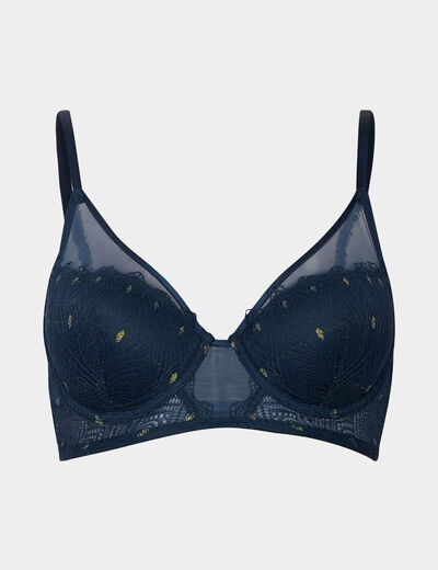Soutien-gorge emboîtant paddé dentelle bleu canard femme