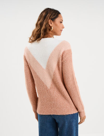 Pull manches longues col rond rose clair femme