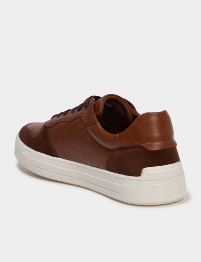 Baskets &agrave; lacets bi-mati&egrave;res marron homme