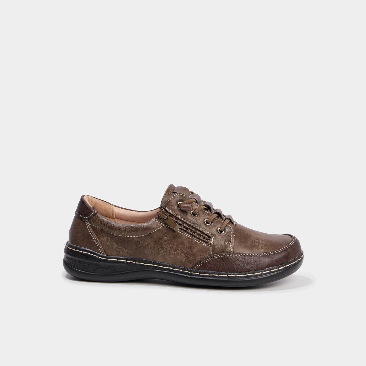Derbies confort zipp&eacute;es &agrave; lacets taupe femme
