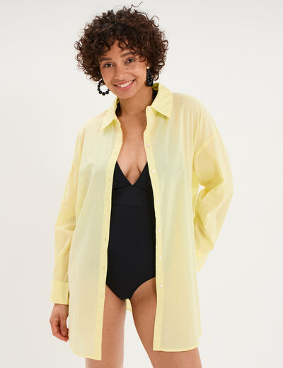 Robe chemise de plage voile de coton jaune femme