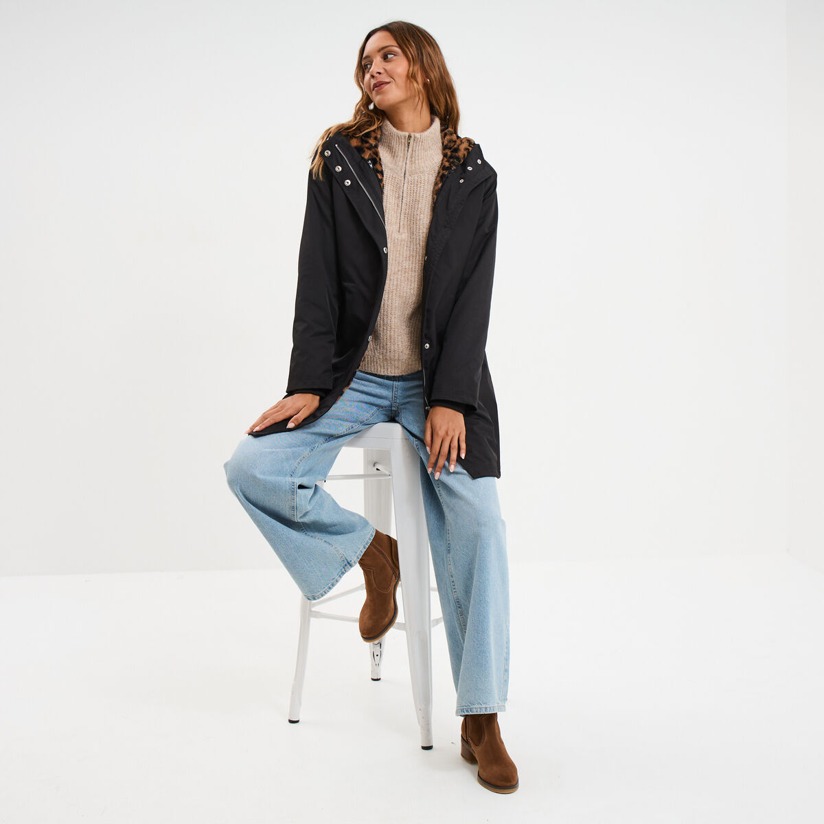 Parka 3-en-1 gilet fourr&eacute; noir femme