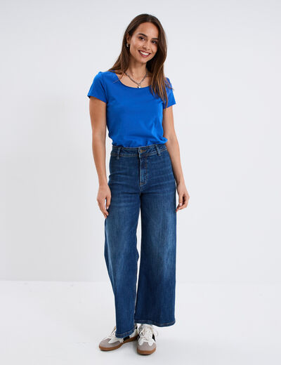 T-shirt coton col rond manches courtes bleu roi femme