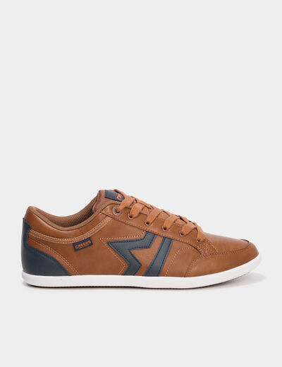 Baskets plates à lacets marron cognac homme