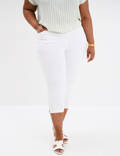 Pantalon capri skinny taille haute blanc femme grande taille