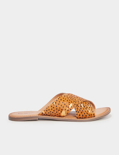 Mules brides croisées en cuir Kickers camel femme