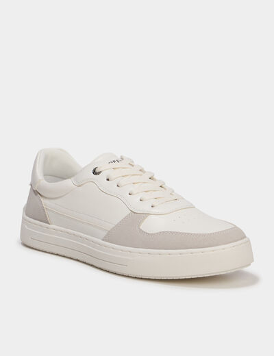 Baskets &agrave; lacets bi-mati&egrave;res blanc homme