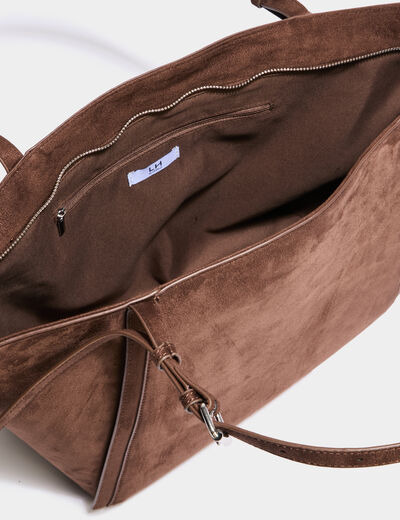 Sac cabas effet su&eacute;dine marron fonc&eacute; femme