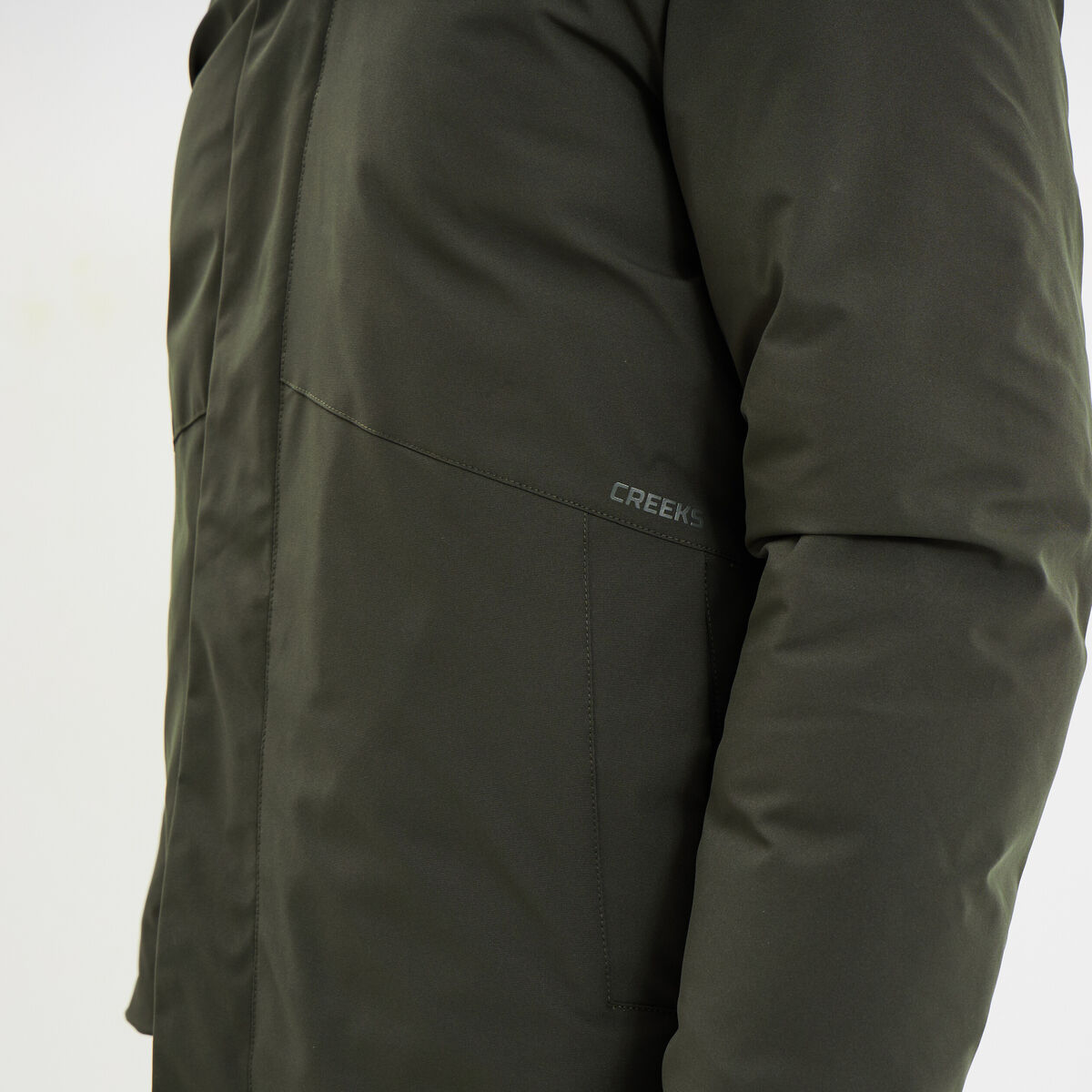 Parka mi-longue &agrave; capuche vert kaki homme