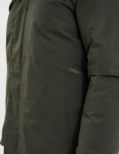 Parka mi-longue &agrave; capuche vert kaki homme