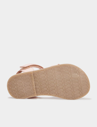 Sandales brides tress&eacute;es en cuir rose fille