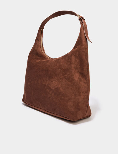 Sac effet su&eacute;dine zipp&eacute; grand format marron femme