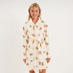 Peignoir court effet velours ceintur&eacute; ecru femme