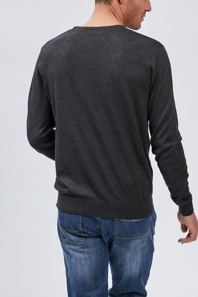 Pull avec col V gris foncé homme