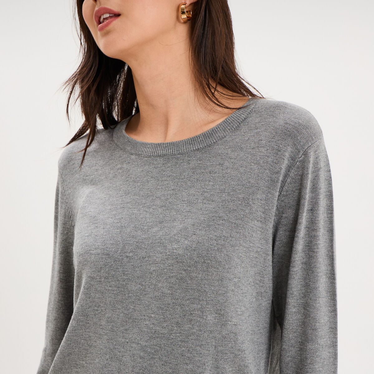 Pull col rond manches longues gris femme