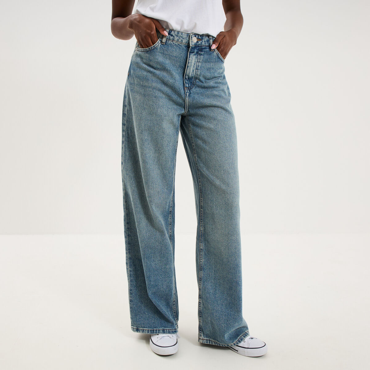 Jean large taille haute coton denim dirty femme