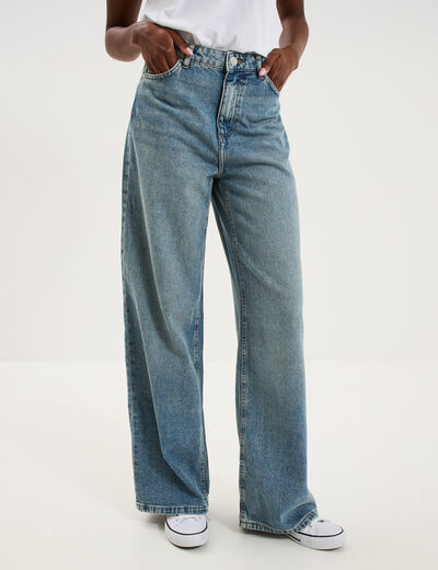 Jean large taille haute coton denim dirty femme