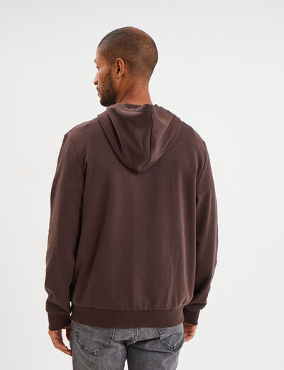 Sweat zippé molleton à capuche marron foncé homme