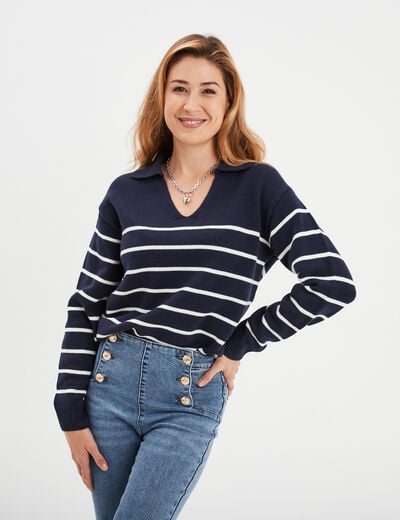 Pull marinière col polo Creeks bleu marine femme