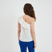 Bustier asymétrique dos ouvert à volants blanc femme