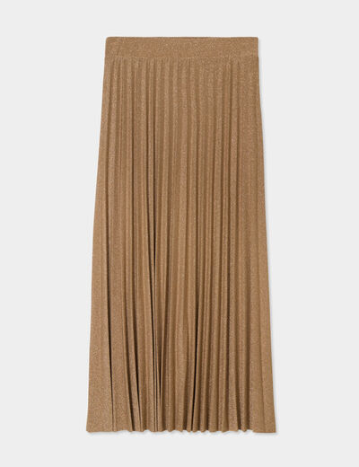 Jupe midi plissée en maille jaune or femme