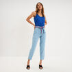 Jean mom cropped taille haute &agrave; ceinture denim triple stone femme