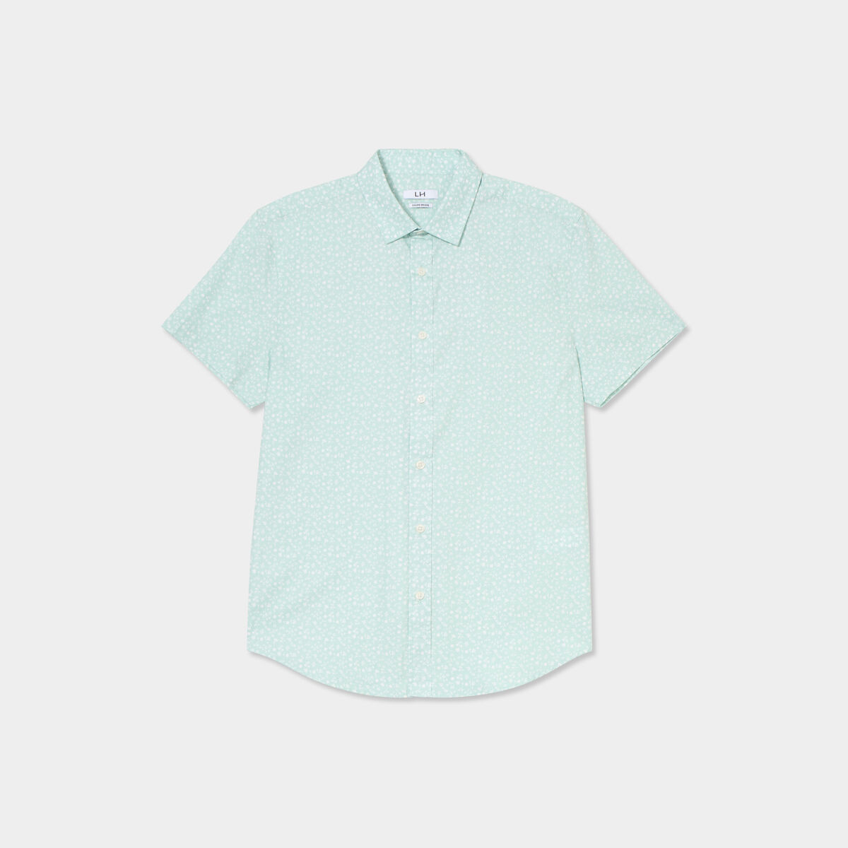 Chemise droite manches courtes coton vert pastel homme