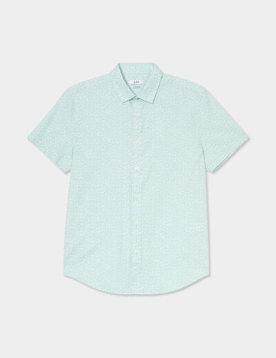 Chemise droite manches courtes coton vert pastel homme