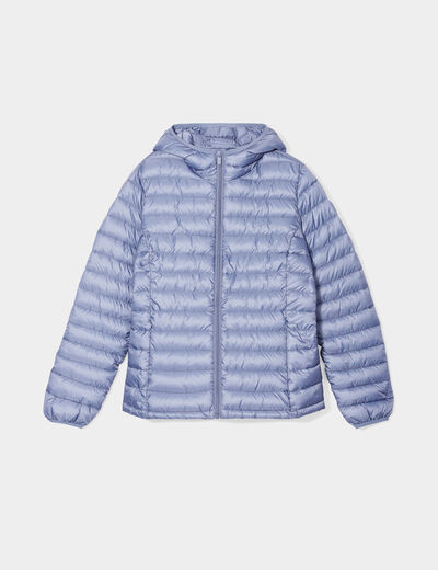 Doudoune l&eacute;g&egrave;re d&eacute;perlante &agrave; capuche bleu gris femme