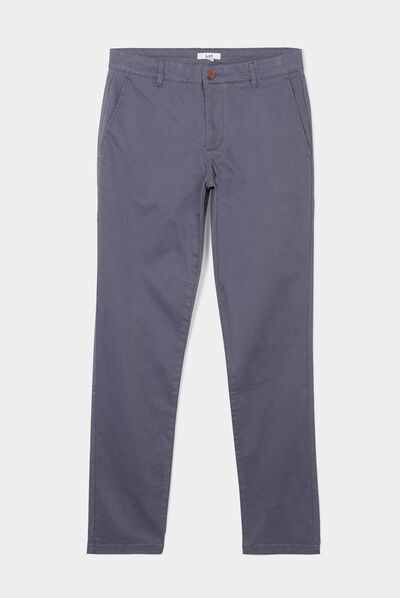 Pantalon chino slim coton bleu gris homme