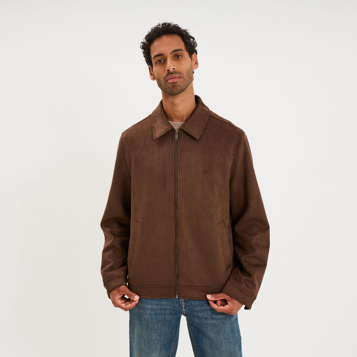 Veste droite zipp&eacute;e effet simili cuir camel homme